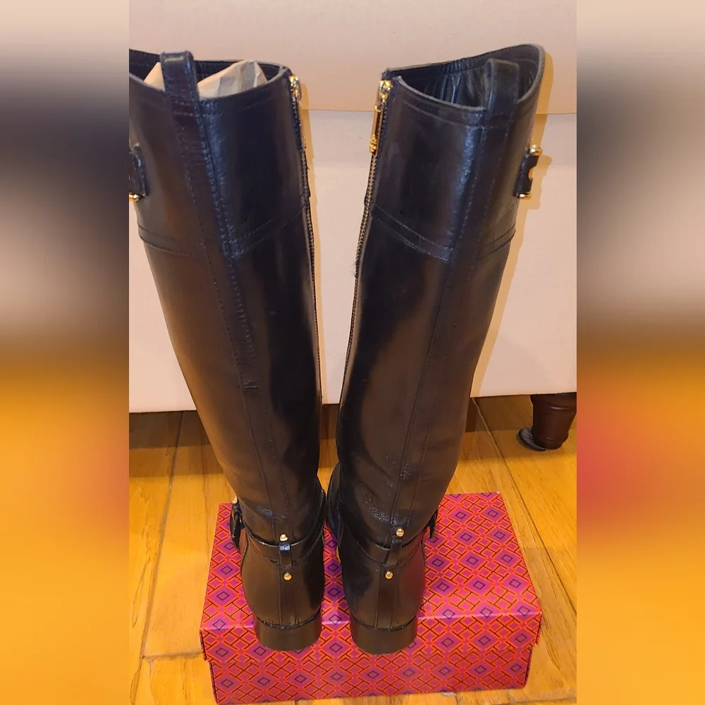 Tory Burch Designer Nadine Black Leather Tall Riding Boots 8 - Picture 4 of 10